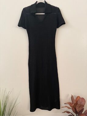 Black Knit Polo Midi Dress - Women
